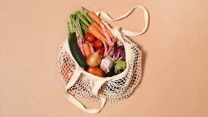 String bag with fresh vegetables