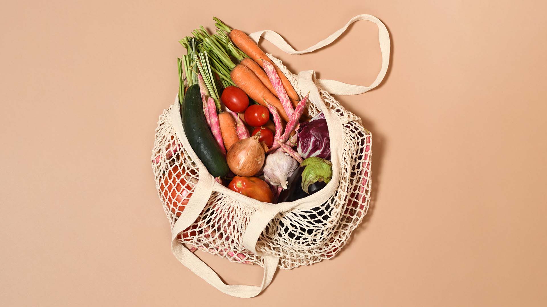 String bag with fresh vegetables