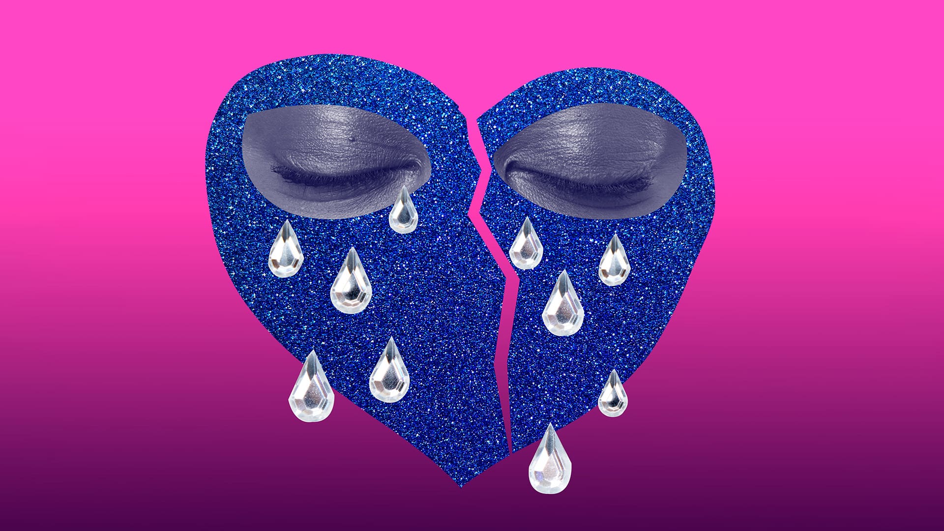 Broken heart crying diamond tears