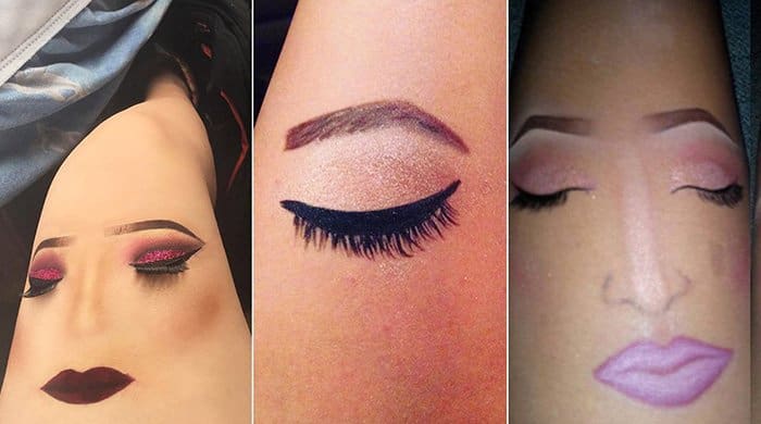 Women putting makeup on their thighs