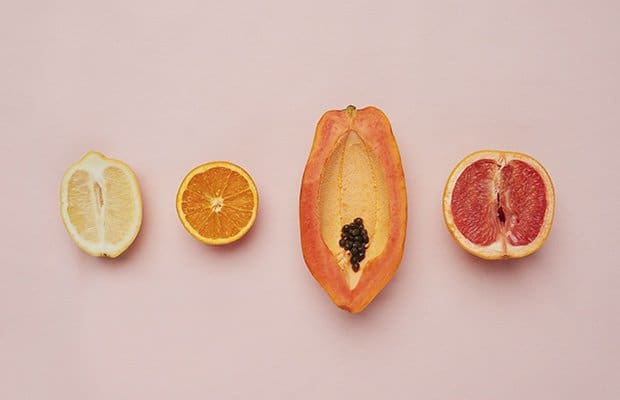 different fruits to represent different vagina sizes and an outie vagina