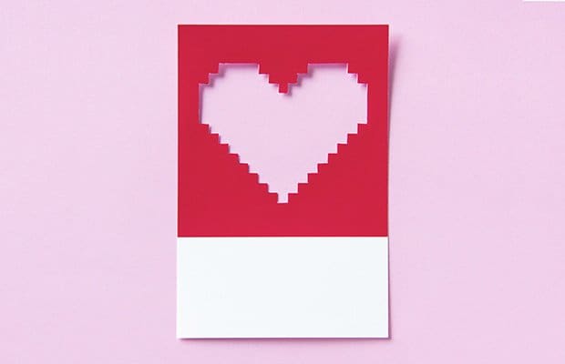 Pixelated heart shape to represent a story about first date questions