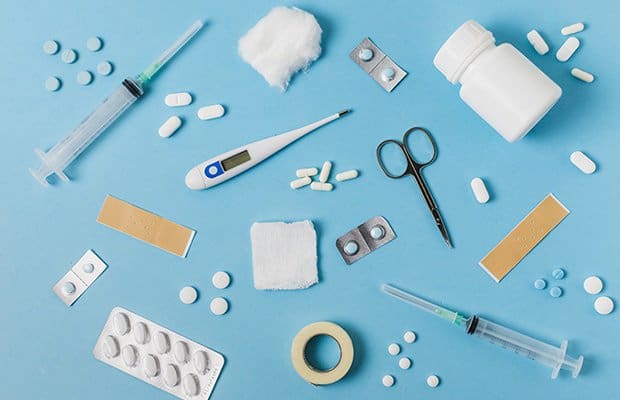 medical flat lay for a story about healthy symptoms in children