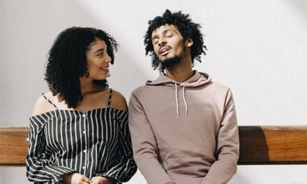 woman with crush on coworker looks at him