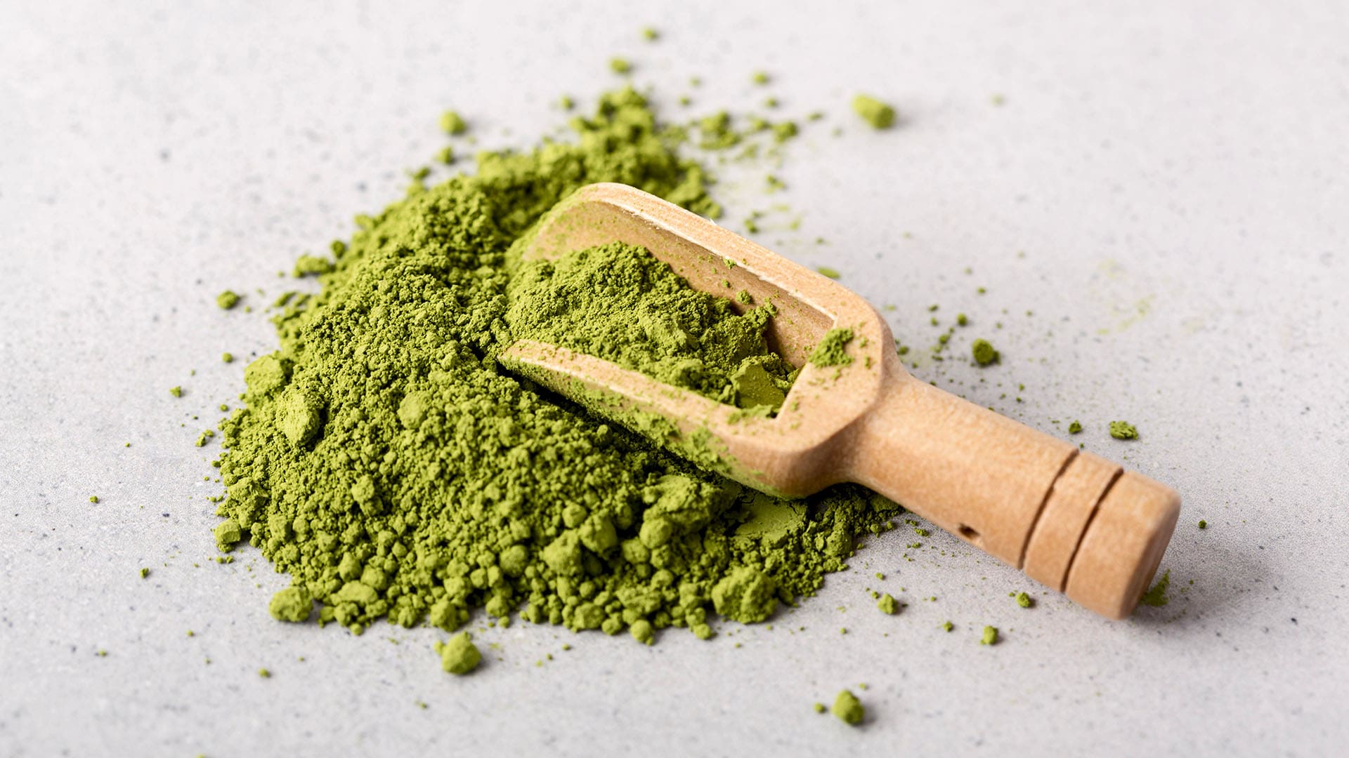 moringa powder being scooped from a surface