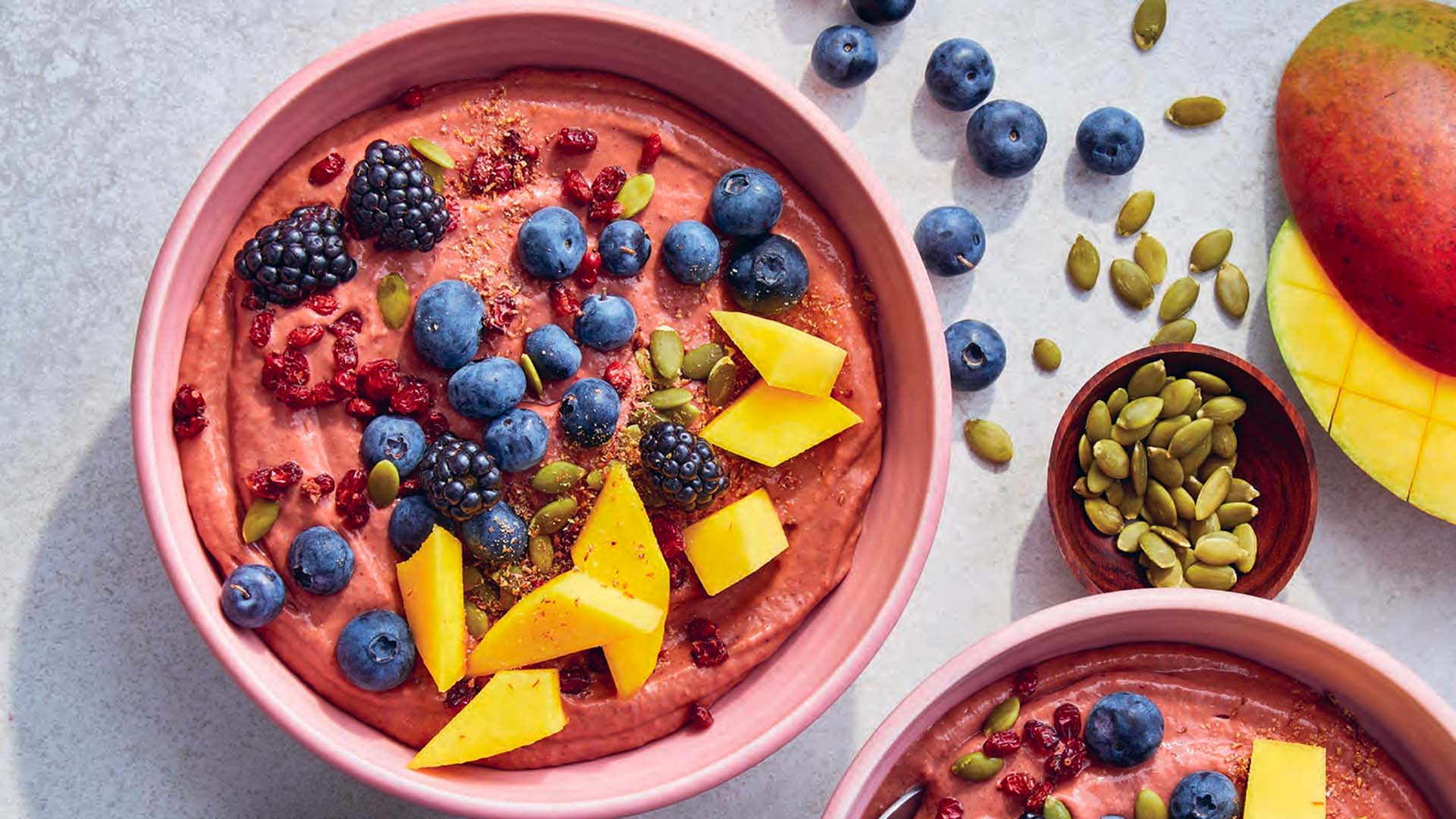 Blackberry-Mango Smoothie Bowls With Barberries