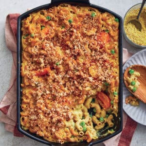 White Bean Mac & Cheese With Tomatoes And Peas