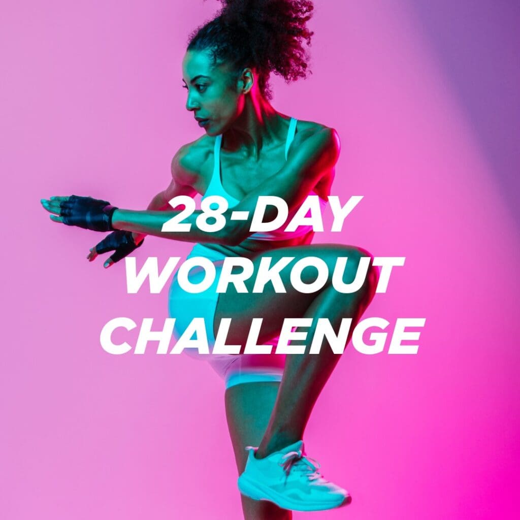 Woman in fitness clothing doing 28-day workout challenge