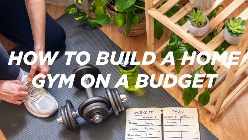 Home gym with dumbbells and yoga mat and plants